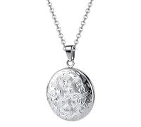TOFBS Collana da Donna Medaglione Ciondolo Apribile Locket Portafoto Pendente in Acciaio Inox Rotondo Vintage Collana di Foto Argento Regalo per Ragazze Donne (Argento)