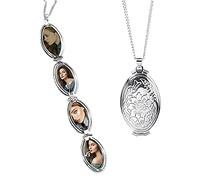 TOFBS Collana da Donna Medaglione Ciondolo Apribile Locket Portafoto Pendente in Acciaio Inox Rotondo Vintage Collana di Foto Argento Regalo per Ragazze Donne (Argento*4 foto)