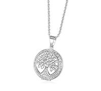 TOFBS Collana da Donna Medaglione Ciondolo Apribile Locket Portafoto Pendente in Acciaio Inox Rotondo Vintage Collana di Foto Argento Regalo per Ragazze Donne (Argento*Albero della vita)