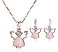 TOFBS Collana e Orecchini Set Angelo in Oro Rosa con Cristalli e Madreperla Gioielli Eleganti per Donna Set di Gioielli Angelo per Occasioni Speciali Parure di Gioielli Angelo in Oro Rosa