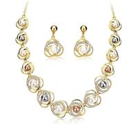TOFBS Collana Perle Doppio Filo Orecchini Pendenti Goccia Cristalli Brillanti Accessori Eleganti Cerimonia Matrimonio Sposa