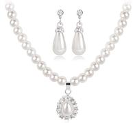 TOFBS Collana Perle Doppio Filo Orecchini Pendenti Goccia Cristalli Brillanti Accessori Eleganti Cerimonia Matrimonio Sposa