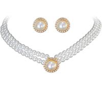 TOFBS Collana Perle Doppio Filo Orecchini Pendenti Goccia Cristalli Brillanti Accessori Eleganti Cerimonia Matrimonio Sposa