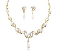 TOFBS Collana Perle Doppio Filo Orecchini Pendenti Goccia Cristalli Brillanti Accessori Eleganti Cerimonia Matrimonio Sposa
