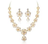 TOFBS Collana Perle Doppio Filo Orecchini Pendenti Goccia Cristalli Brillanti Accessori Eleganti Cerimonia Matrimonio Sposa