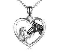TOFBS Collana Ragazza e Cavallo Collana Pendente Cuore in Argento Collana Gioielli per Cavalli Regali per Donna Ragazze (# 1* Cavallo Nero)