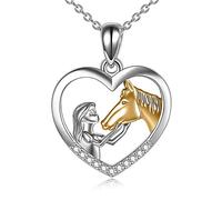 TOFBS Collana Ragazza e Cavallo Collana Pendente Cuore in Argento Collana Gioielli per Cavalli Regali per Donna Ragazze (# 1* Cavallo Oro)