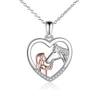 TOFBS Collana Ragazza e Cavallo Collana Pendente Cuore in Argento Collana Gioielli per Cavalli Regali per Donna Ragazze (# 1* Cavallo Argento)