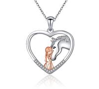TOFBS Collana Ragazza e Cavallo Collana Pendente Cuore in Argento Collana Gioielli per Cavalli Regali per Donna Ragazze (# 2)