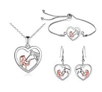 TOFBS Collana Ragazza e Cavallo Orecchini e Bracciale Parure Gioielli Pendente Cuore in Argento Collana Set Regali per Donna Ragazze