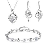 TOFBS Cuore Gioielli Donna Collana Orecchini Bracciale Cristallo Zirconia Cubica Argento Elegante Brillante Matrimonio Compleanno Cerimonia