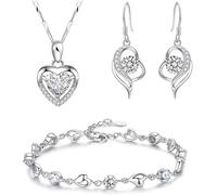TOFBS Cuore Gioielli Donna Collana Orecchini Bracciale Cristallo Zirconia Cubica Argento Elegante Brillante Matrimonio Compleanno Cerimonia