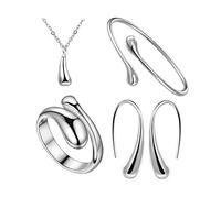 TOFBS Lacrima Parure Gioielli Donna Ragazze Argento Oro Lacrima Collana con Pendente Orecchini Bracciali e Anelli Set Collana da Donna Gioielli Set (Argento)