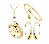 TOFBS Lacrima Parure Gioielli Donna Ragazze Argento Oro Lacrima Collana con Pendente Orecchini Bracciali e Anelli Set Collana da Donna Gioielli Set (Oro)