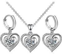 TOFBS Parure Cuore Collana Orecchini Cristallo Brillante Argento Gioielli Donna Elegante Matrimonio Cerimonia