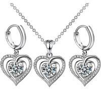 TOFBS Parure Cuore Collana Orecchini Cristallo Brillante Argento Gioielli Donna Elegante Matrimonio Cerimonia