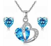 TOFBS Parure Cuore Cristallo Collana Orecchini Argento Donna Elegante Gioielli Brillanti Cerimonia Matrimonio