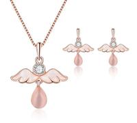 TOFBS Parure Gioielli Angelo Custode Opale Rosa Collana Orecchini Cristallo Brillante Ciondolo Ali Elegante Donna
