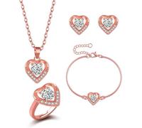 TOFBS Parure Gioielli Cuore Brillante Collana Orecchini Bracciale Anello Cristallo Argento Zirconia Cubica Set Elegante Donna