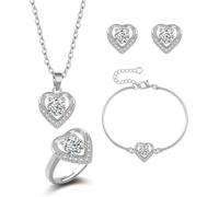 TOFBS Parure Gioielli Cuore Brillante Collana Orecchini Bracciale Anello Cristallo Argento Zirconia Cubica Set Elegante Donna