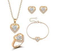 TOFBS Parure Gioielli Cuore Brillante Collana Orecchini Bracciale Anello Cristallo Argento Zirconia Cubica Set Elegante Donna