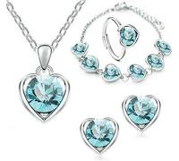 TOFBS Parure Gioielli Cuore Cristallo Elegante Collana Bracciale Anello Orecchini Set Donna Argento Brillante