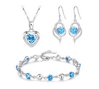 TOFBS Parure Gioielli Donna Cuore Cristalli Orecchini e Bracciali Set Collane Gioielli Zircone Gioielli Zircone Set Per Donna Ragazze Matrimonio Blu