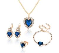 TOFBS Parure Gioielli Donna Cuore Cristallo Nero Collana Orecchini Bracciale Anello Set Elegante Brillante Lusso