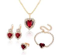 TOFBS Parure Gioielli Donna Cuore Cristallo Nero Collana Orecchini Bracciale Anello Set Elegante Brillante Lusso