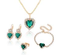 TOFBS Parure Gioielli Donna Cuore Cristallo Nero Collana Orecchini Bracciale Anello Set Elegante Brillante Lusso