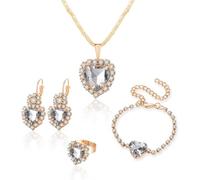 TOFBS Parure Gioielli Donna Cuore Cristallo Nero Collana Orecchini Bracciale Anello Set Elegante Brillante Lusso