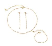 TOFBS Parure Gioielli Donna Perle Catena Elegante Collana Bracciale Orecchini Pendenti Set Cerimonia Matrimonio Lusso Femminile