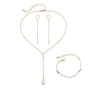TOFBS Parure Gioielli Donna Perle Catena Elegante Collana Bracciale Orecchini Pendenti Set Cerimonia Matrimonio Lusso Femminile