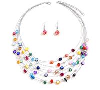 TOFBS Parure Gioielli Donna Set Collana Cristallo di Conchiglie a Strati Bohémien Conchiglie da Spiaggia Colorate e Stratificate Collana Orecchini Set (Colorato/b)