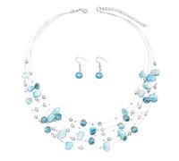TOFBS Parure Gioielli Donna Set Collana Cristallo di Conchiglie a Strati Bohémien Conchiglie da Spiaggia Colorate e Stratificate Collana Orecchini Set (Blu)