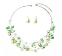 TOFBS Parure Gioielli Donna Set Collana Cristallo di Conchiglie a Strati Bohémien Conchiglie da Spiaggia Colorate e Stratificate Collana Orecchini Set (Verde)
