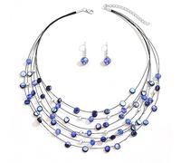 TOFBS Parure Gioielli Donna Set Collana Cristallo di Conchiglie a Strati Bohémien Conchiglie da Spiaggia Colorate e Stratificate Collana Orecchini Set (blu Zaffiro)