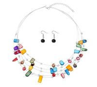 TOFBS Parure Gioielli Donna Set Collana Cristallo di Conchiglie a Strati Bohémien Conchiglie da Spiaggia Colorate e Stratificate Collana Orecchini Set (Colorato/a)