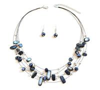 TOFBS Parure Gioielli Donna Set Collana Cristallo di Conchiglie a Strati Bohémien Conchiglie da Spiaggia Colorate e Stratificate Collana Orecchini Set (Nero)