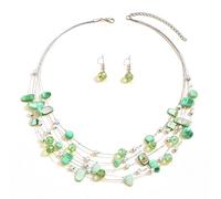 TOFBS Parure Gioielli Donna Set Collana Cristallo di Conchiglie a Strati Bohémien Conchiglie da Spiaggia Colorate e Stratificate Collana Orecchini Set (Verde)