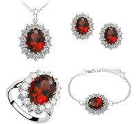 TOFBS Parure Gioielli per Donna Ragazze Zirconi Cubici Collana Orecchini Bracciali e Anelli Set Principessa Diana Collana da Donna Gioielli Set (Rosso)