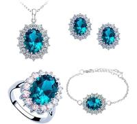 TOFBS Parure Gioielli per Donna Ragazze Zirconi Cubici Collana Orecchini Bracciali e Anelli Set Principessa Diana Collana da Donna Gioielli Set (Blu marino)