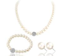 TOFBS Parure Perle Collana Bracciale Orecchini Elegante Gioielli Donna Cristalli Cerimonia Matrimonio Completo Lusso