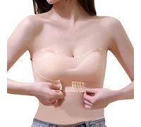 TOFBS Reggiseno Senza Spalline per Donna Ragazze Fibbia Anteriore Reggiseno a Fascia Bandeau Push Up Bralette Senza Ferretto Invisibile Bra (Beige,M)