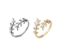 TOFBS Set di Anelli in Argento con Foglia di Olivo Anelli Aperti Accatastabili per Donna e Ragazze Eleganti Gioielli da Indossare