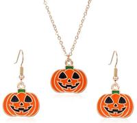 TOFBS Set di Gioielli da Donna con Collana e Orecchini a Tema Zucca di Halloween Design Accattivante Ideale per Feste e Celebrazioni Accessori Moda di Alta Qualità(SET A)