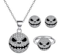 TOFBS Set di Gioielli da Donna Halloween Retrò Set di Gioielli Fantasma Orecchini Pendant Collane Regolabile Anelli Set con Strass Gioielli Halloween per Halloween Cosplay(Nero)