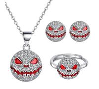 TOFBS Set di Gioielli da Donna Halloween Retrò Set di Gioielli Fantasma Orecchini Pendant Collane Regolabile Anelli Set con Strass Gioielli Halloween per Halloween Cosplay(Rosso)