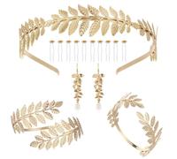 TOFBS Set di Gioielli per Donna Foglia di Alloro Sposa d'Onore Tiara Greca Dea Corona Romana con Braccialetto Braccio Pendant Orecchini Ipoallergenici Jewelry Set