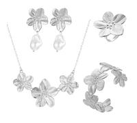 TOFBS Set di Gioielli per Donna Moda Petali di Metallo Irregolari Aperto Anello Bracciale Collana e Pendant Orecchini Ipoallergenici Jewelry Set Regalo(Argento)